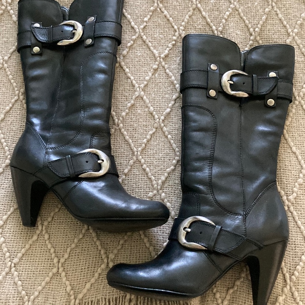 Kelly&Katie black genuine leather mid calf boots.